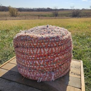 Colorful Woven Pouf cotton braided chindi pouf ottoman. Boho